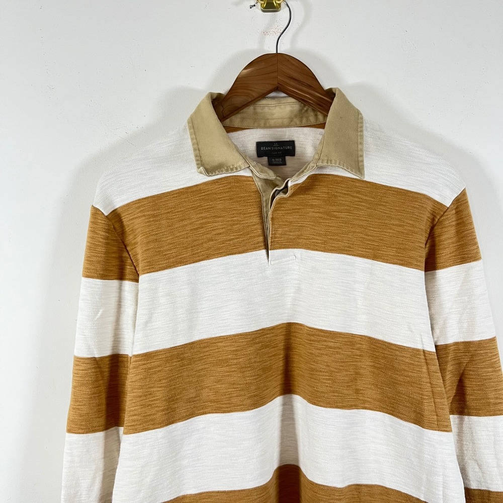 L.L. Bean Signature Rugby Polo Long Sleeve Striped Shirt Cotton Mens Medium
